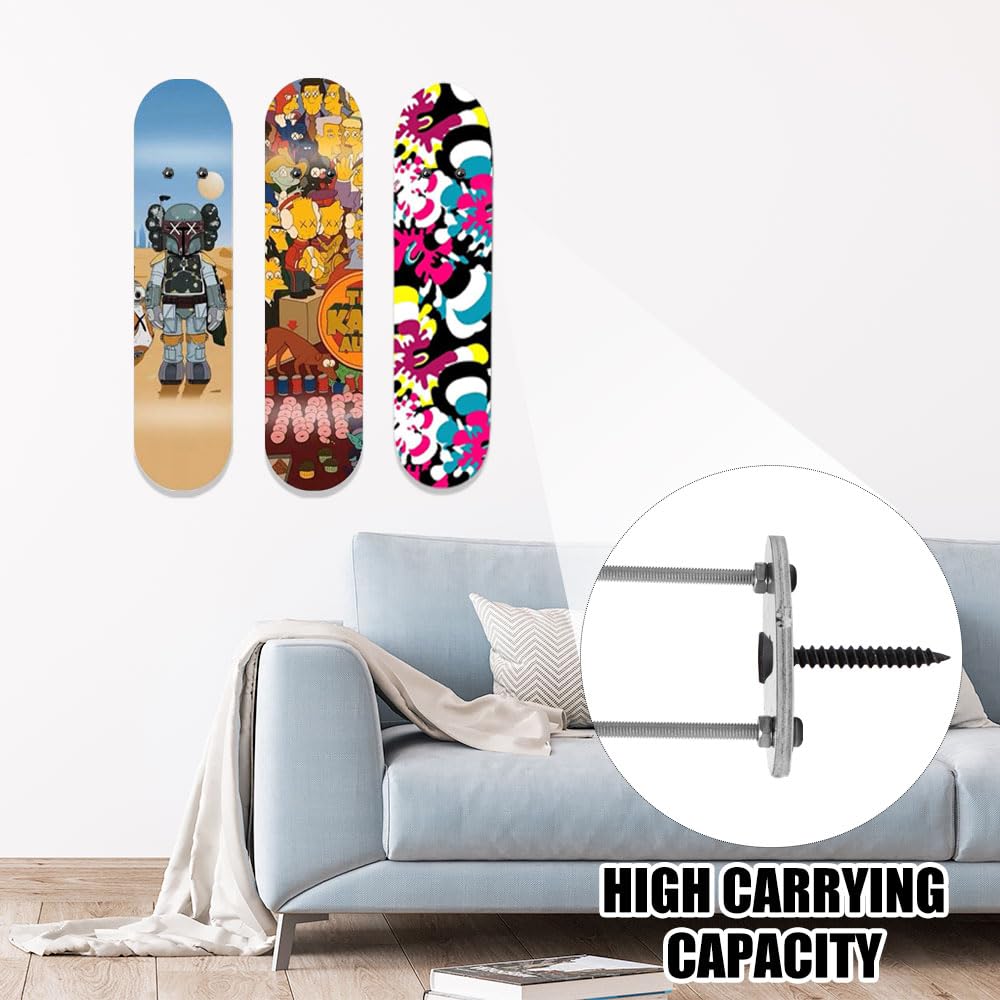 Support Mural Pour Skateboard – 3 Pièces En Métal, Fixation Facile, Affichage Ou Rangement – Argent