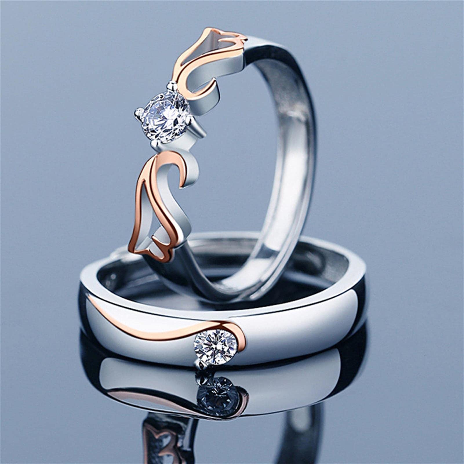 Einfache Paar Ring S925 Sterling Silber Einstellbare Ehering mit Zirkonia Geburtstag Muttertag Frauen