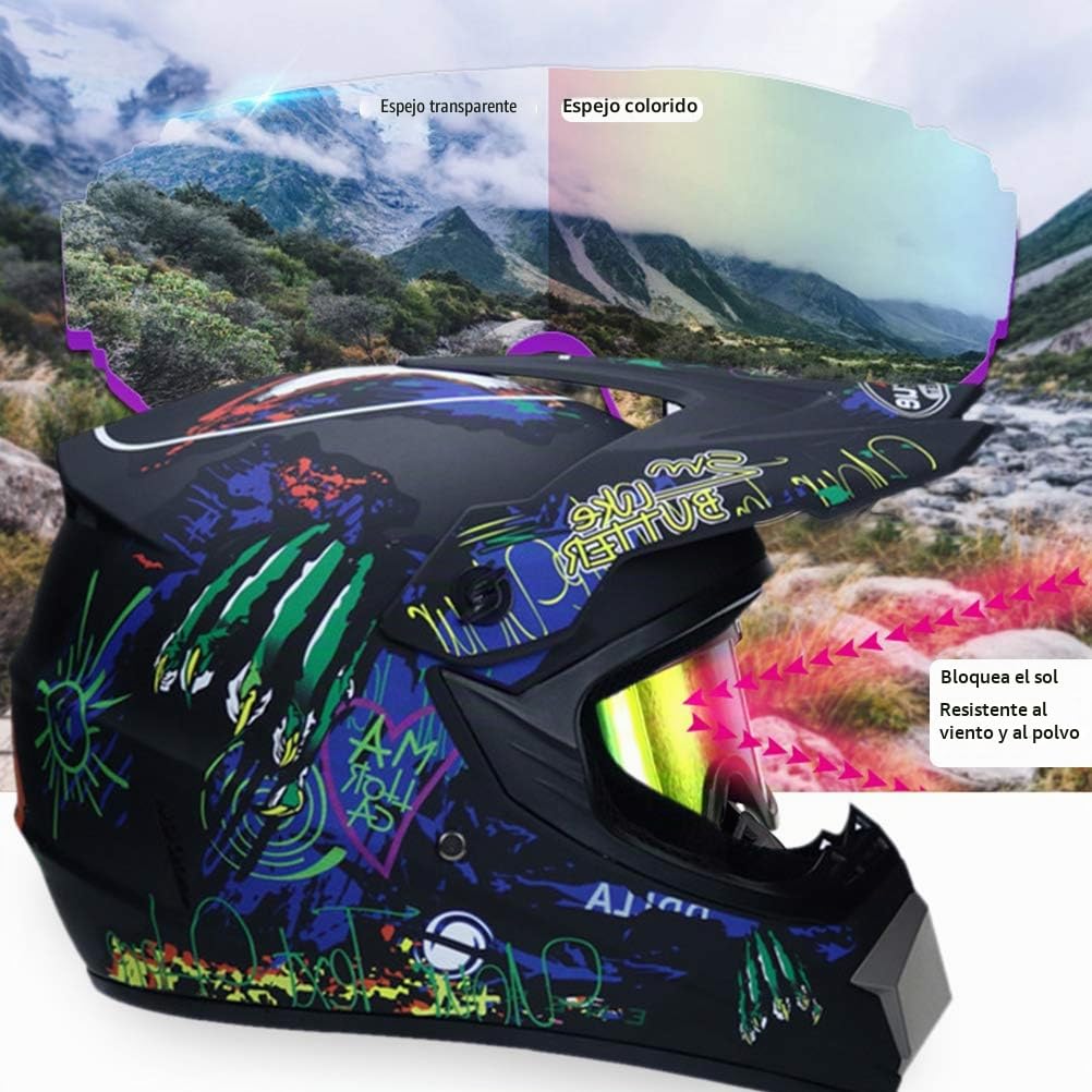 Casco integral de motocross para niños y adultos, casco integral de motocross con gafas, guantes, protección facial