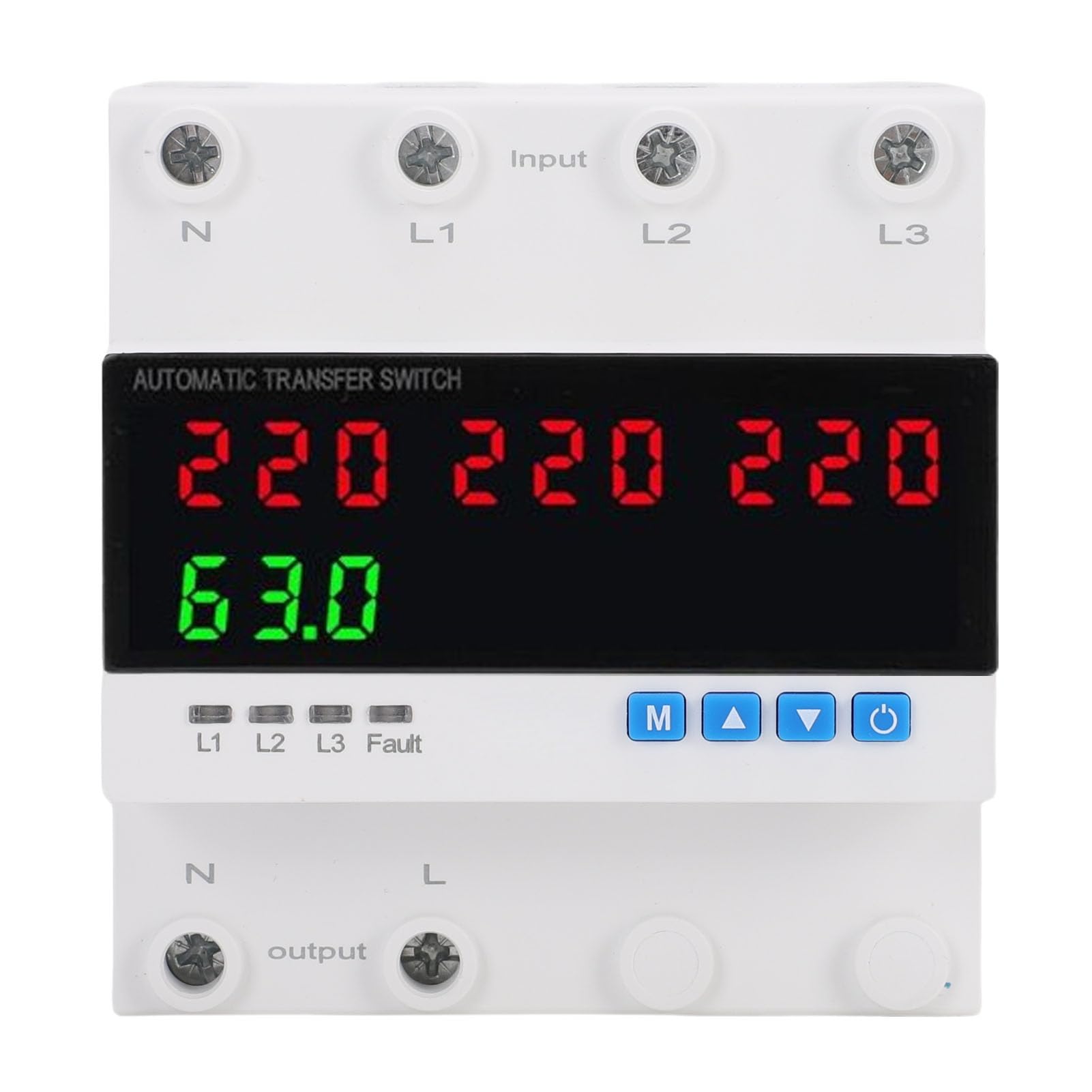 Automatischer Übertragungsschalter, 63A 4P 3PH Überstromüberspannung Unterspannung Beschützer ATS Einstellbarer LED -LED -Anzeige für Generatorwechselrichter