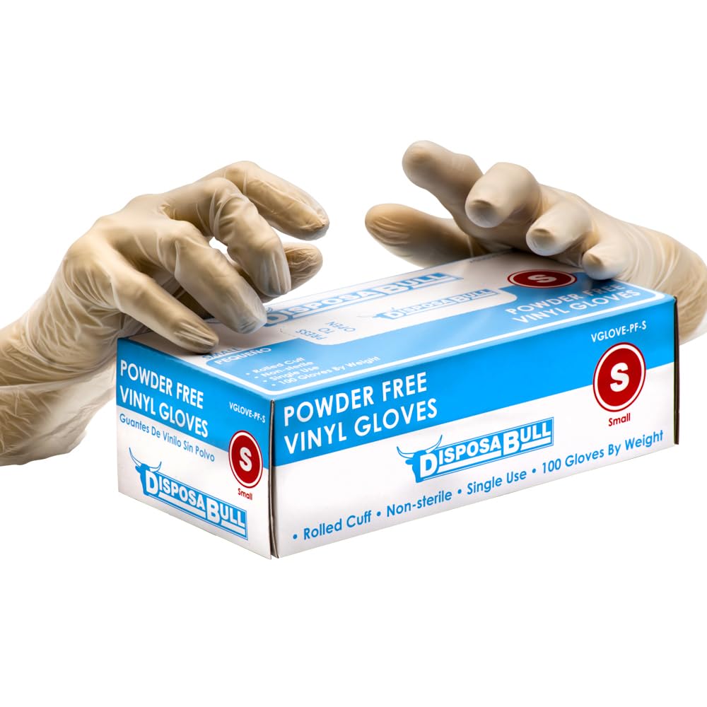 DISPOSABULL Small Powder-Free Disposable Vinyl Gloves, Box of 100