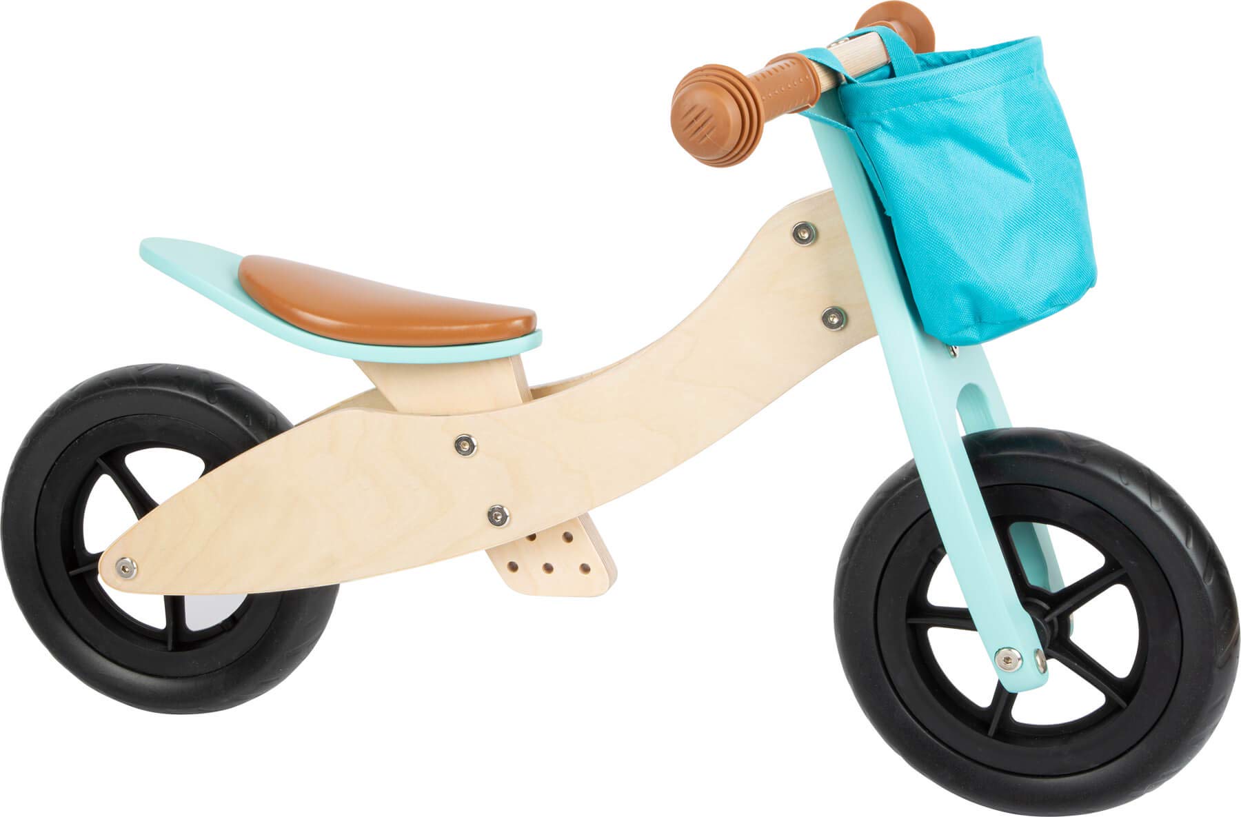 small foot Laufrad-Trike Maxi 2 in 1 Türkis aus Holz, Drei- und Laufrad, verstellbarer Sitz und gummierte Reifen, 11609