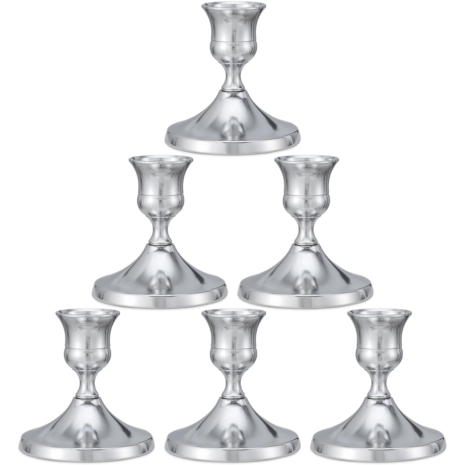 Candlestick Holders Taper Candle Holders, 6 Pcs Silver Candle Stick Metal Candle Holder for Table Centerpiece,Wedding Reception, Festive Christmas Mantel Decoration or Home Decor (Silver)