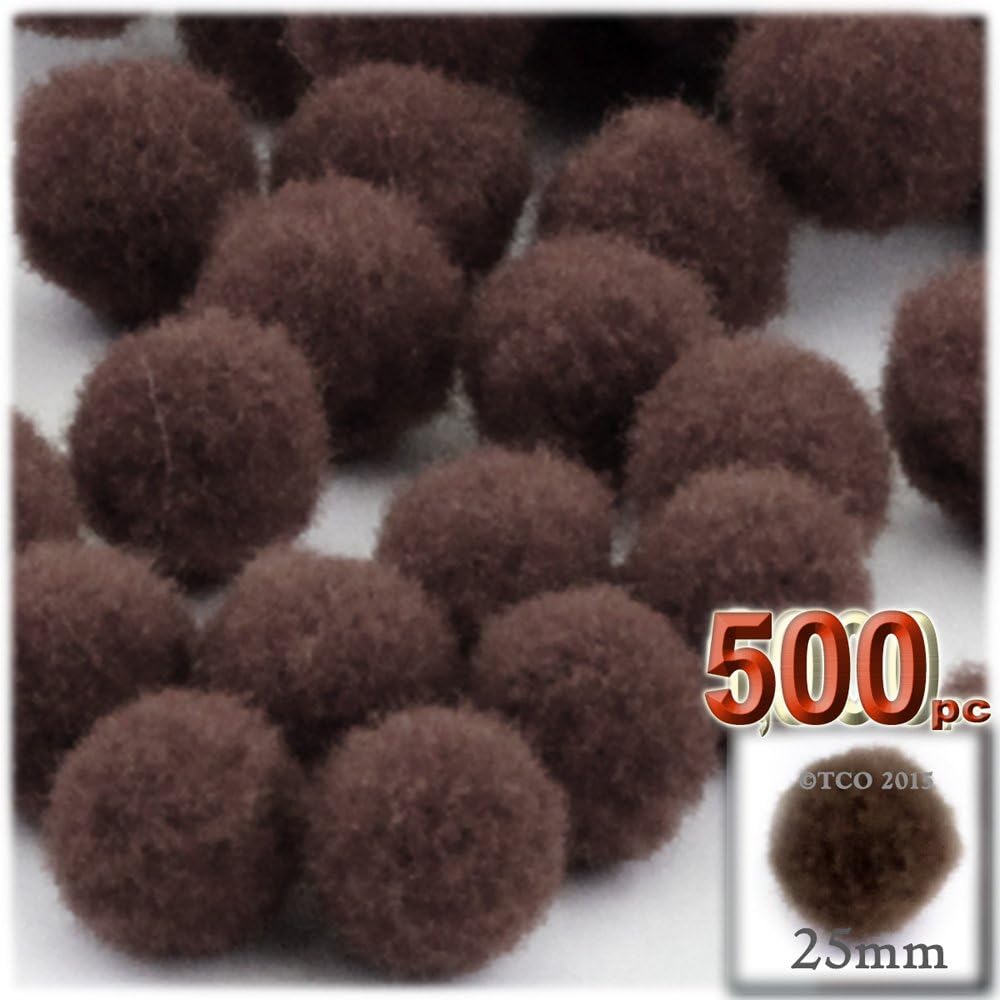The Crafts Outlet 500-Piece Multi Purpose Pom Poms, Acrylic, 25mm/About 1.0-inch, Round, Coffee Brown