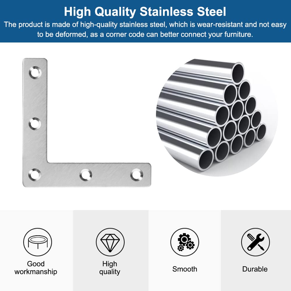 10 Staffe Angolari L 80x80 Mm Acciaio Inox - Con Viti Per Rinforzo Mobili - Foto 10