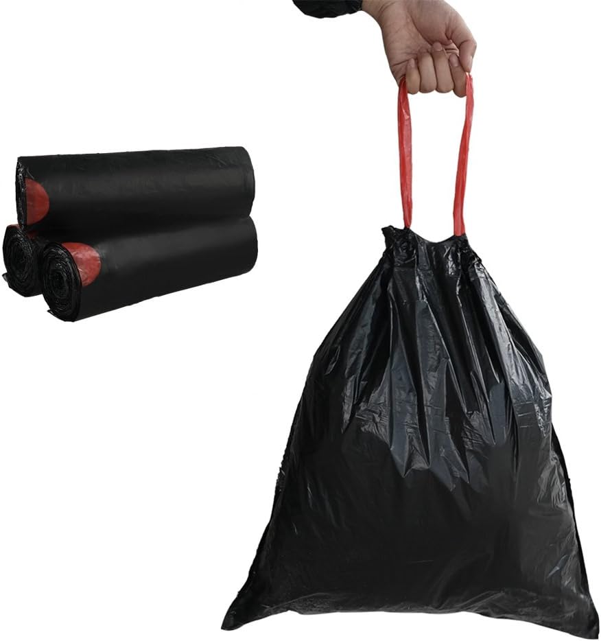 Begale 5 Gallon Drawstring Trash Bags, Black (115 Counts/3 Rolls)