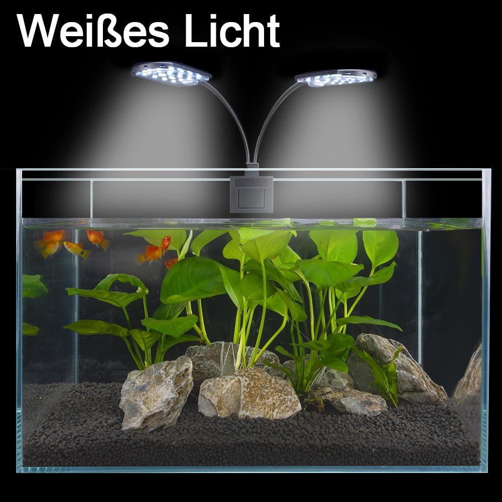 SENZEAL X7 LED Aquarium Beleuchtung Zwillinge Aquarium Lampe Zwei Köpfe LED Licht 220V 1600LM für 8 bis 15 Zoll Fisch Tank Weißes Licht