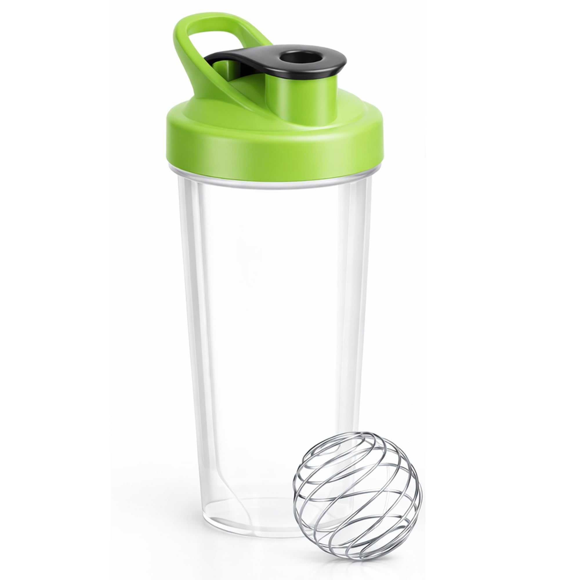 Protein Shaker Bottle 700ml with Wire Mixball Blender - Leakproof Clear Gym Bottle for Mixing Whey Protein Shake, Smoothies, Milkshake, Juice, Supplement Drinks for Pre & Post Workout (Green)