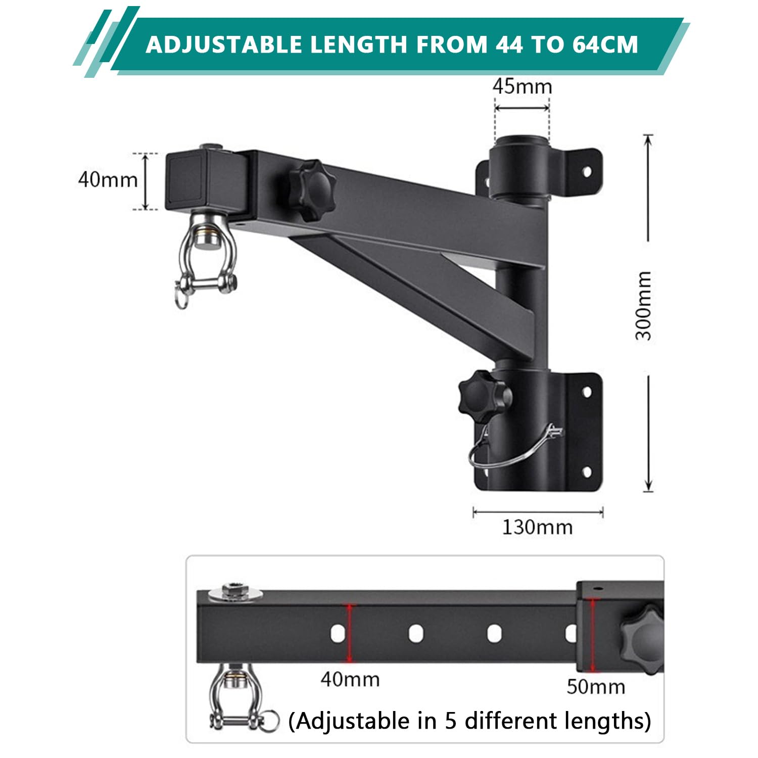 Soporte para Saco de Boxeo - Soporte de Pared Ajustable 44-64cm con Rotación 360° Silenciosa, Heavy Duty 100kg, Construcción en Acero Resistente para Gimnasio Casa/MMA, Soporte para Saco de Boxeo