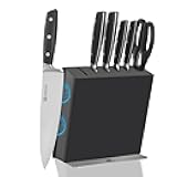 Knife Set, 7 Piece Sharp Chef Knife Set with Solid Wood Block, Unique One-Sided Magnetic Design, Full-tang Stainless Steel Knife Block Set for Home and Restaurants, Elegant Black