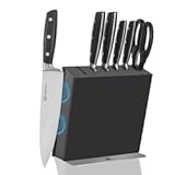 Knife Set&comma; 7 Piece Sharp Chef Knife Set with Solid Wood Block&comma; Unique One-Sided Magnetic Design&comma; Full-tang Stainless Steel Knife Block Set for Home and Restaurants&comma; Elegant Black