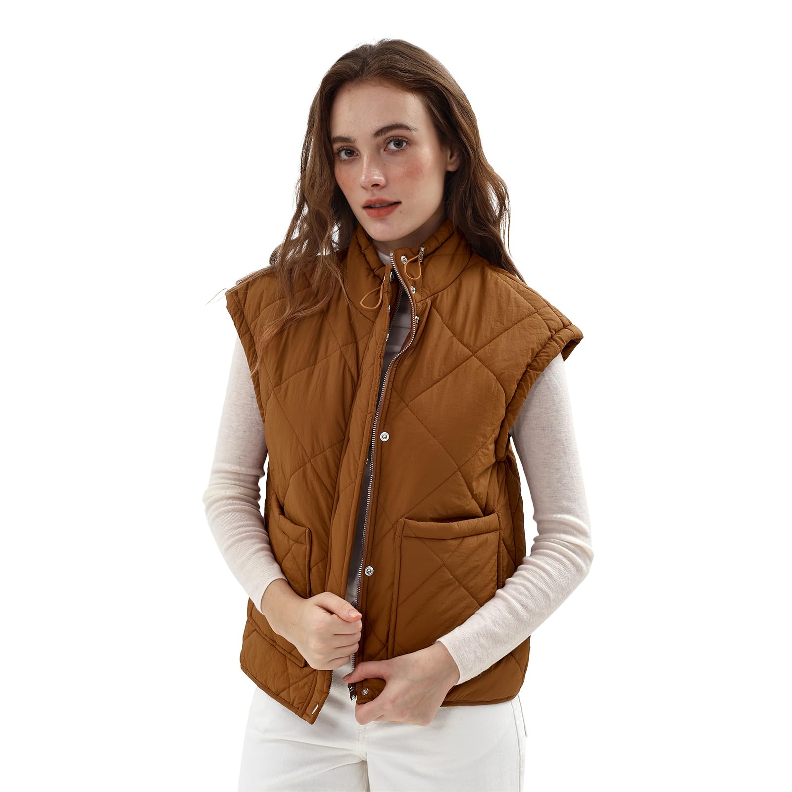 Amazhiyu Gilet trapuntato da donna, leggero, per esterni, imbottito, senza maniche, con tasche