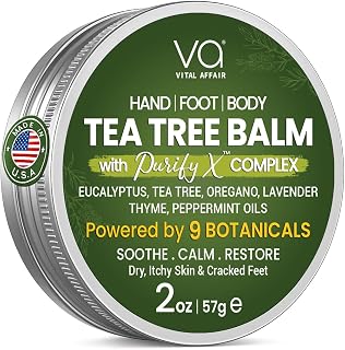 VITALAFFAIR Tea Tree Oil Balm: Natural Relief for Athlete’s Foot, Jock Itch, Cracked Feet, Rashes & Sensitive Skin - 2oz