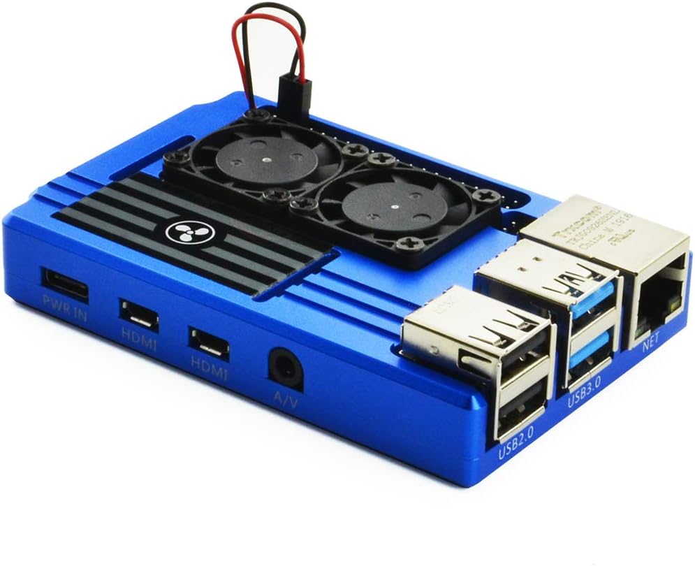 Eleduino Aluminum Case with Dual Intelligent Temperature Control Fan for Raspberry PI 4 (Blue)