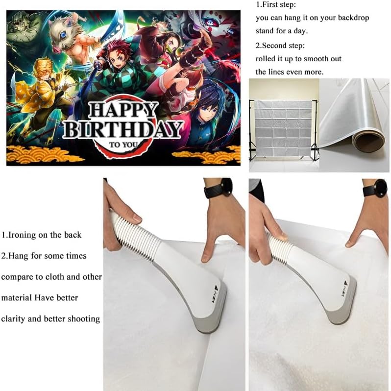 Demon Birthday Party Decorations, 5x3ft Happy Birthday Back Drop Banner Theme Backdrop Banner for Slayer Party Decorations Indoor Outdoor.