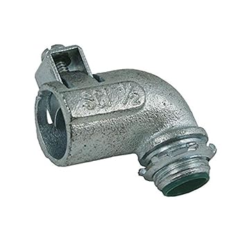 Hubbell-Raco 3202DB Double Bite Flex Conduit Connector, Iron, Insulated, 90 Degree, 1/2