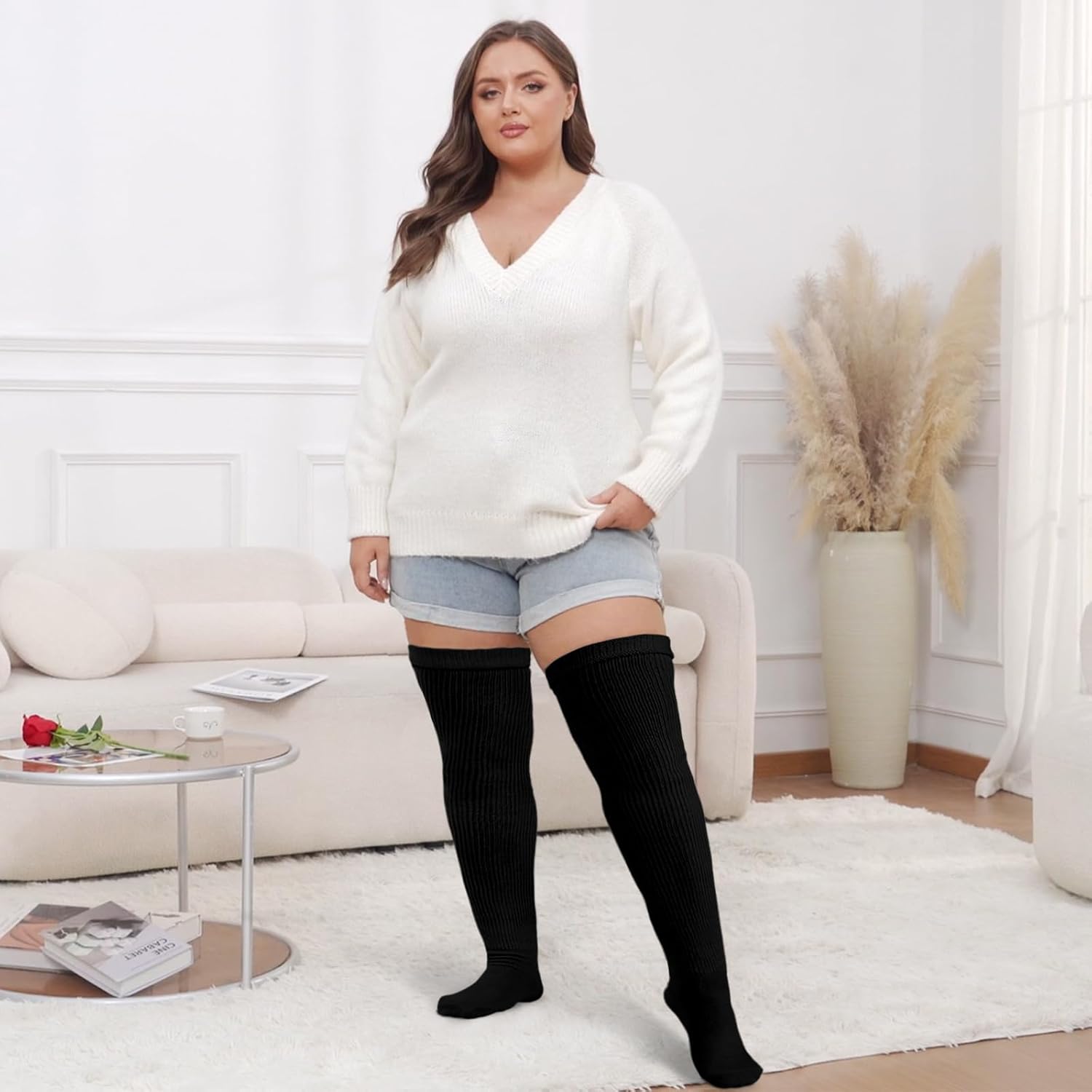 Moon Wood Plus Size Womens Thigh High Socks for Thick Thighs- Extra Long Thick Over the Knee Stockings- Leg Warmers Socks - Image 3