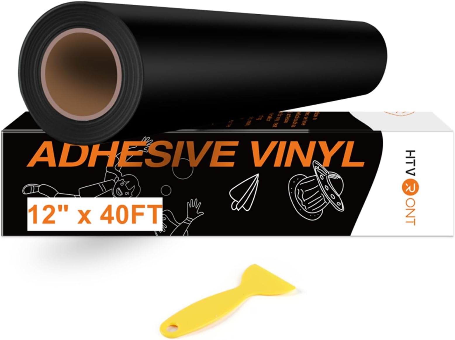 HTVRONT Black Permanent Vinyl, 12" x 40 FT Black Adhesive Vinyl Roll for All Cutting Machine, Silhouette, Cameo Cutters, Signs, Scrapbooking, Craft, Die Cutters