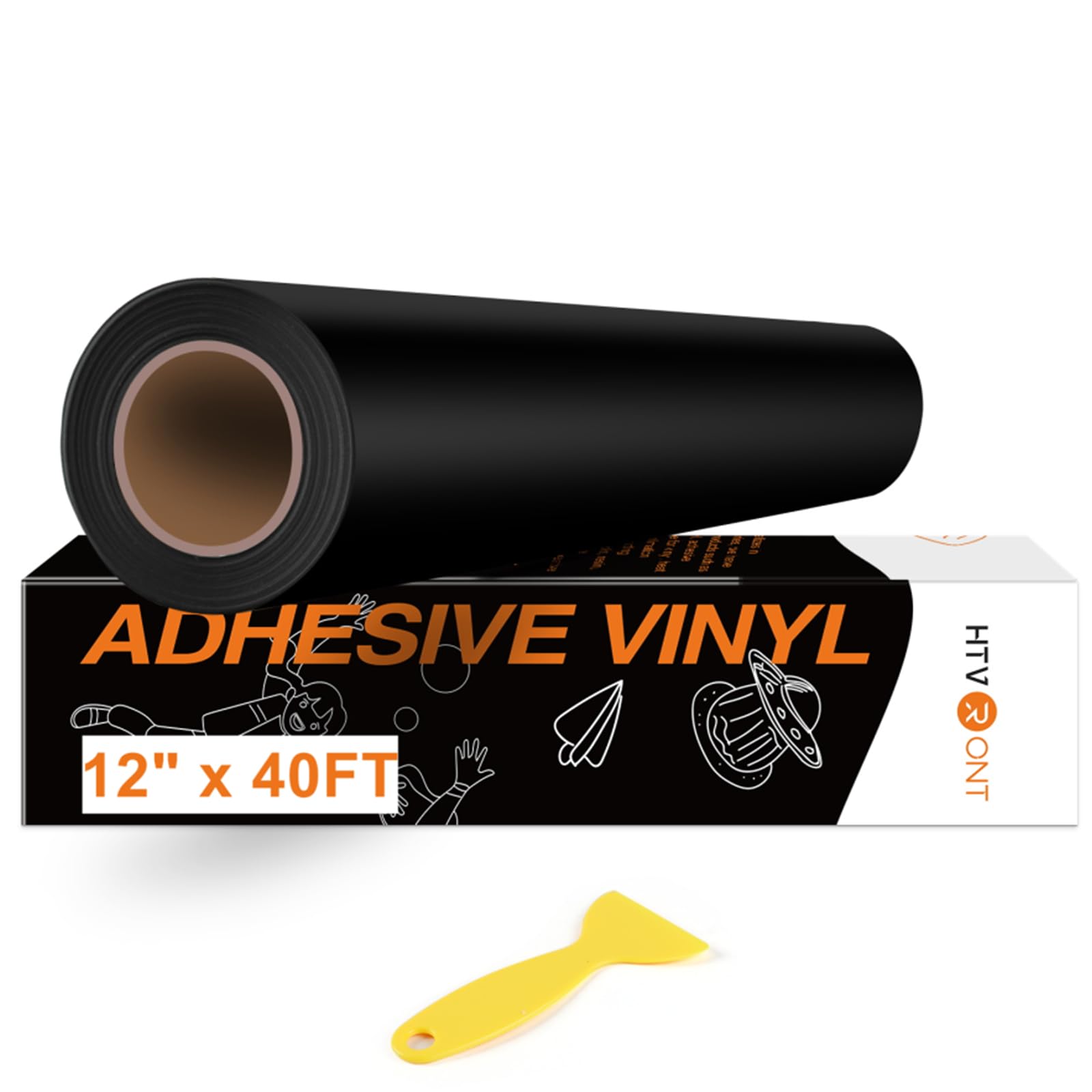 HTVRONT Black Permanent Vinyl, 12" x 40 FT Black Adhesive Vinyl Roll for All Cutting Machine, Silhouette, Cameo Cutters, Signs, Scrapbooking, Craft, Die Cutters