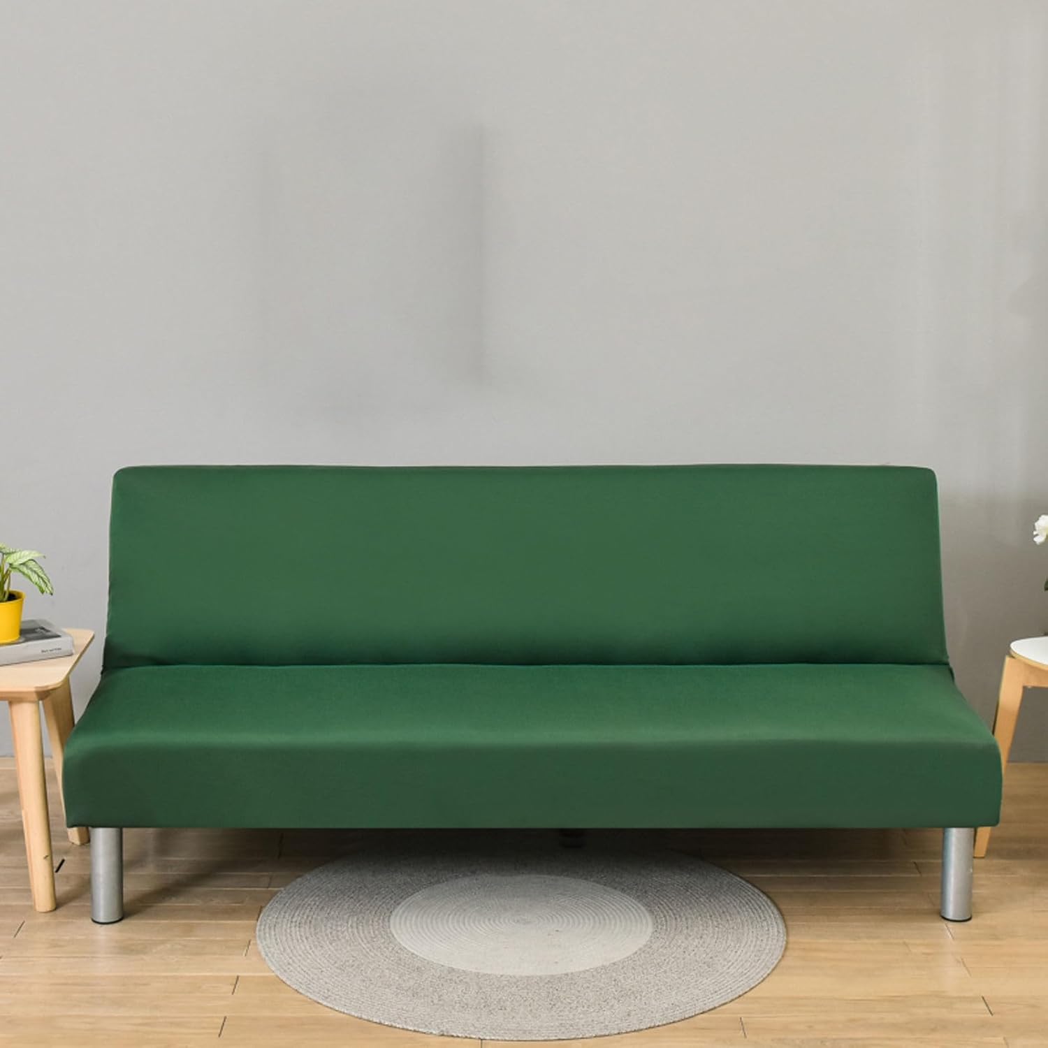Folding Futon Slipcover, Soft Futon Cover Stretch Armless Sofa Cover for Folding Sofa Bed Machine Washable-Green-150-190cm(59.1-74.8in)
