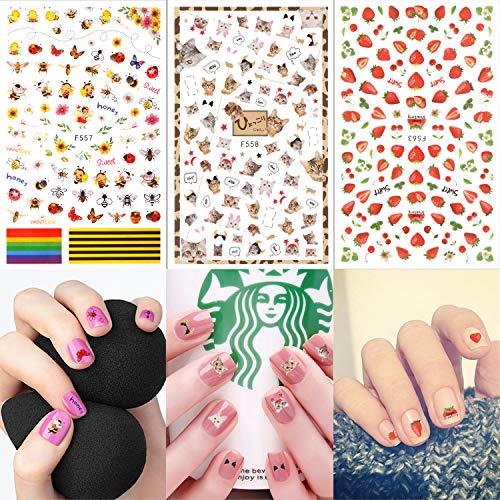 Qpout 1200+ Designs Verschiedene Nagelaufkleber Abziehbilder, Blume Tier Frucht Meerjungfrau 3D Nail Art Aufkleber… – Bild 4
