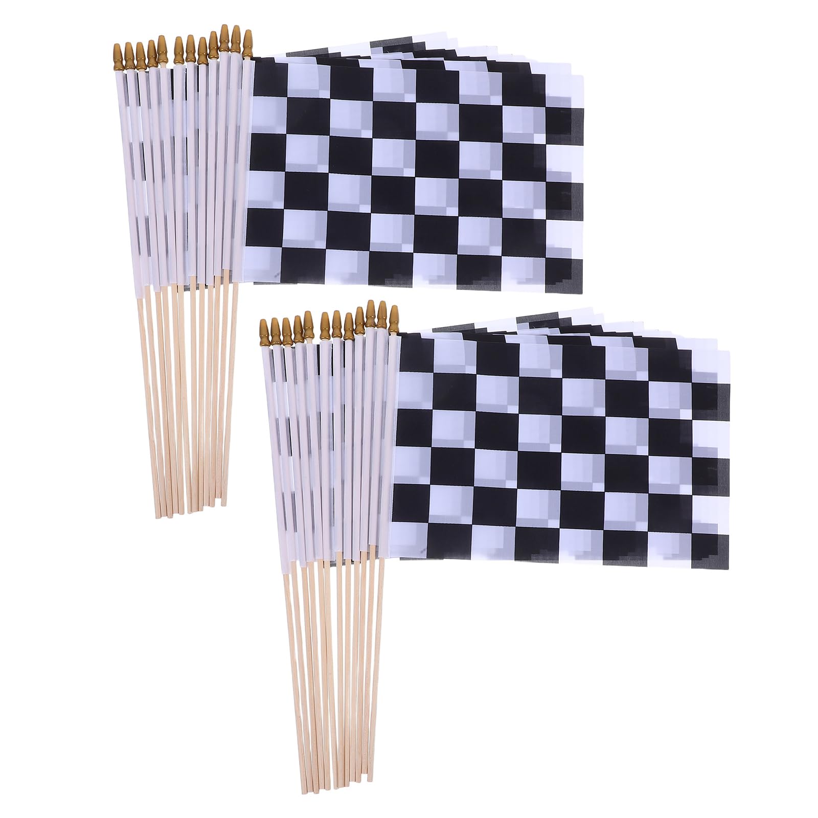 Drapeaux de course automobile miniature à damier noir et blanc avec bâton bois (35 pièces)