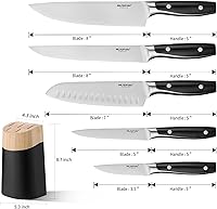 Vista 3 de 6-Piece Knife Block Sets，Stainless Steel Kitchen Knife Set with Block – High Carbon Black Knives, Dishwasher Safe，Holiday Gift