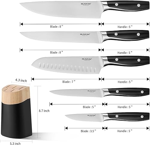 Miniatura 3 de 6-Piece Knife Block Sets，Stainless Steel Kitchen Knife Set with Block – High Carbon Black Knives, Dishwasher Safe，Holiday Gift