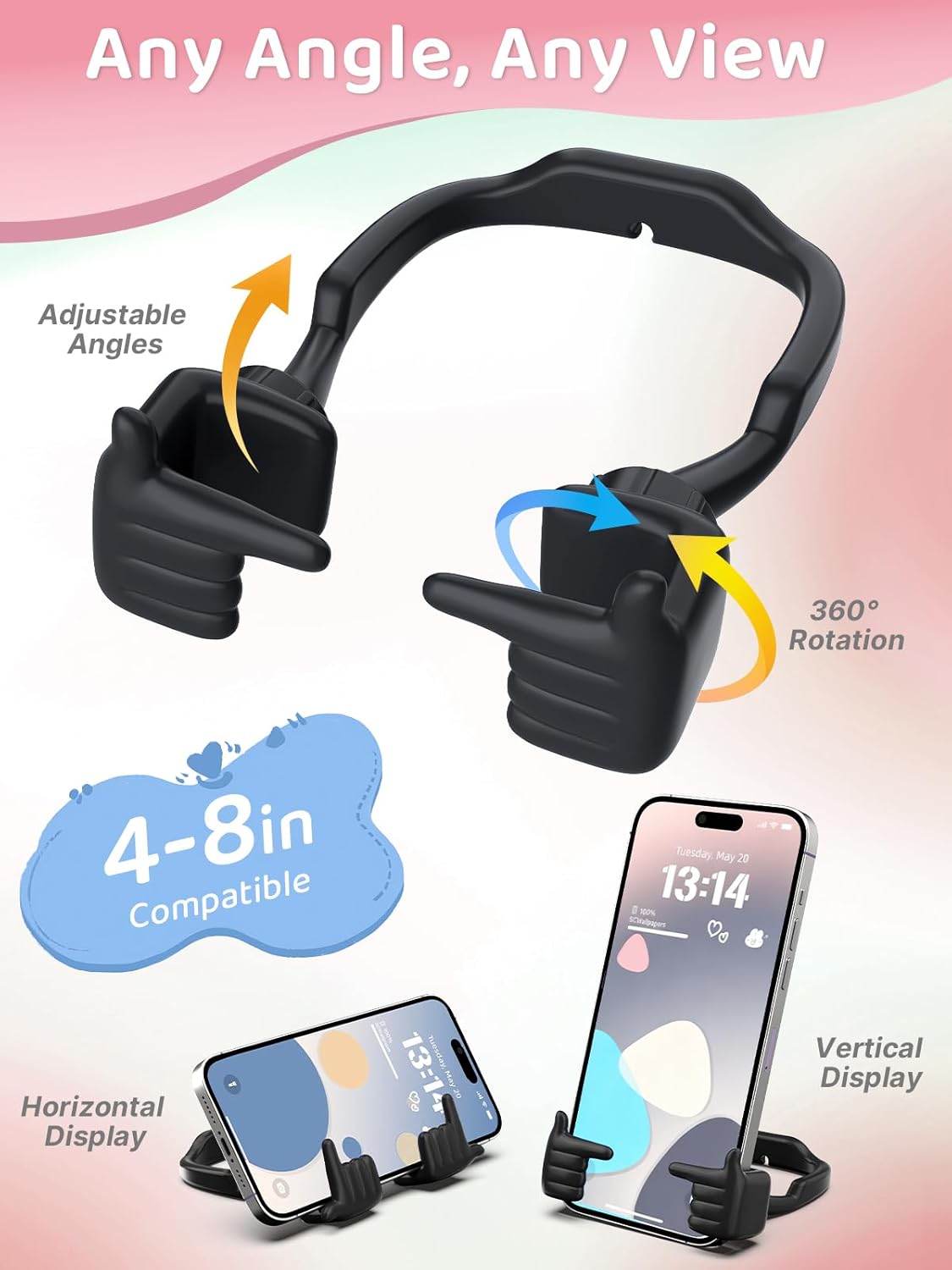 valentines day gifts for teens boy girls kids cell phone stand: patented adjustable shy fingers lazy phone holder for desk cool gadgets fun gifts valentines gifts for women men kids him her son black 1