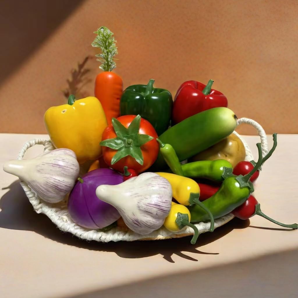 22pcs Realistic Artificial Fake Vegetables, Artificial Vegetables for Decoration, Home Kitchen Decor,PU Simulation Vegetable,Artificial Bell Peppers
