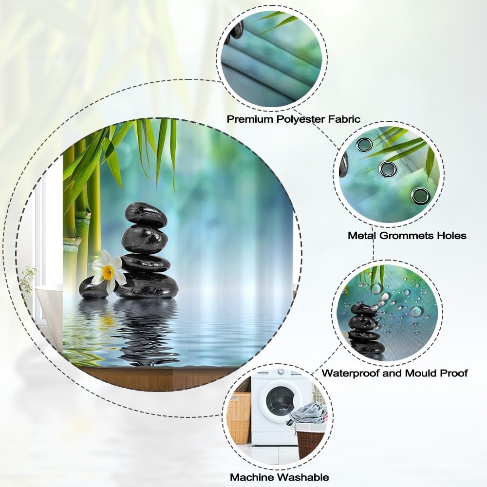 Terme GiardinoTenda da doccia Centro benessere verde bambù nero pietra fiore tenda da bagno Semplice tenda da doccia impermeabile Tessuto impermeabile lavabile in lavatrice 120x200cm