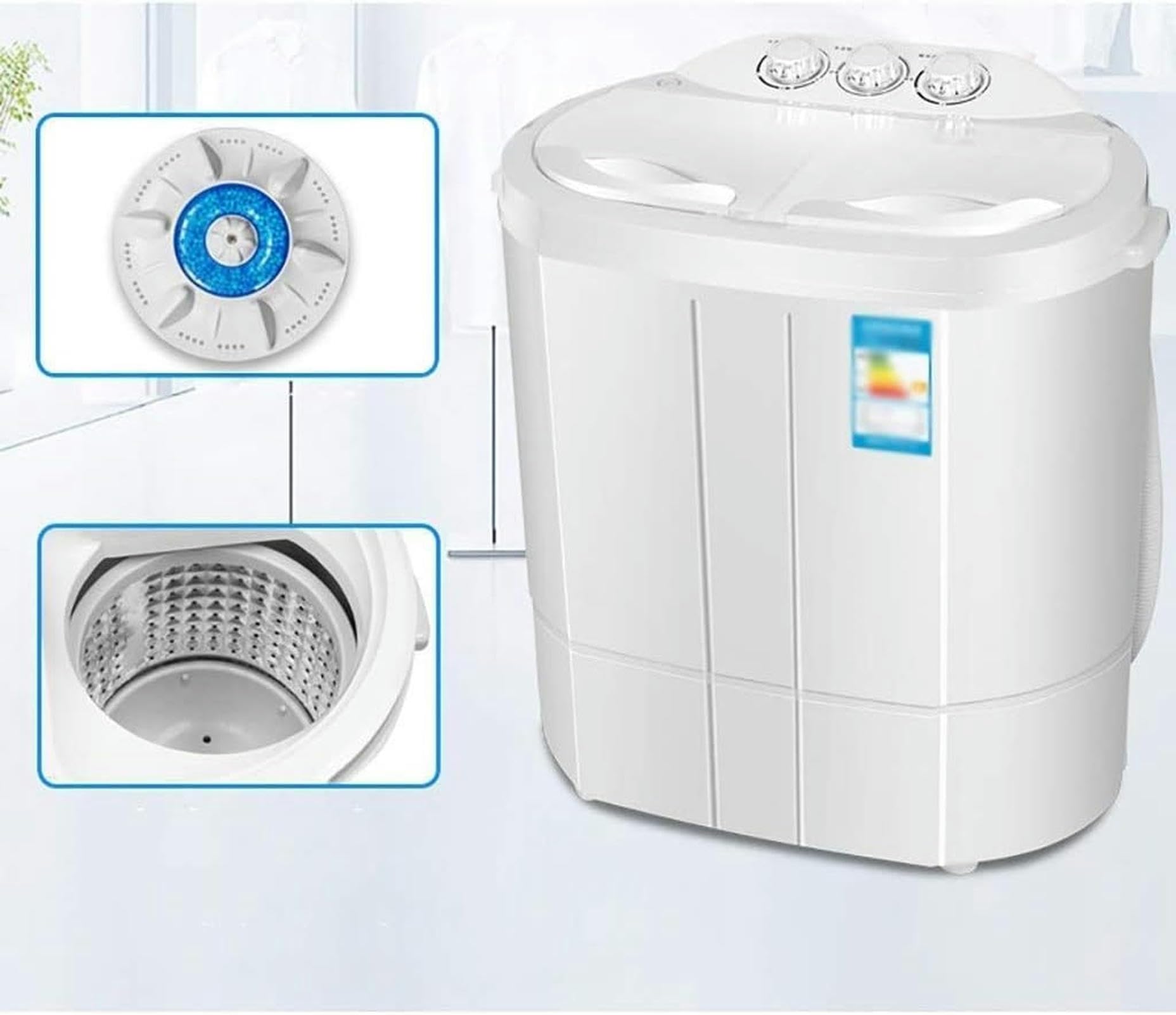 Mini lavadora portátil de doble tina para apartamentos de estudiantes, diseño compacto, eficiente y ligera, ideal para espacios pequeños y fácil de usar, capacidad de 9 libras