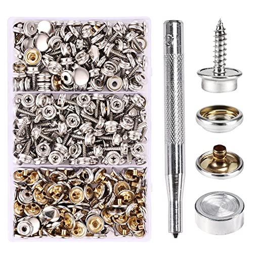 Heavy Duty Snap Fasteners Kit+Canvas Snap Kit, Cenoz Marine Grade Stainless Steel Snaps,Screw Snaps,Boat Cover Snaps,Carpet Snap Kit With Setting Tool For Boat Cover Furniture (Silver-300Pcs) #TOP1