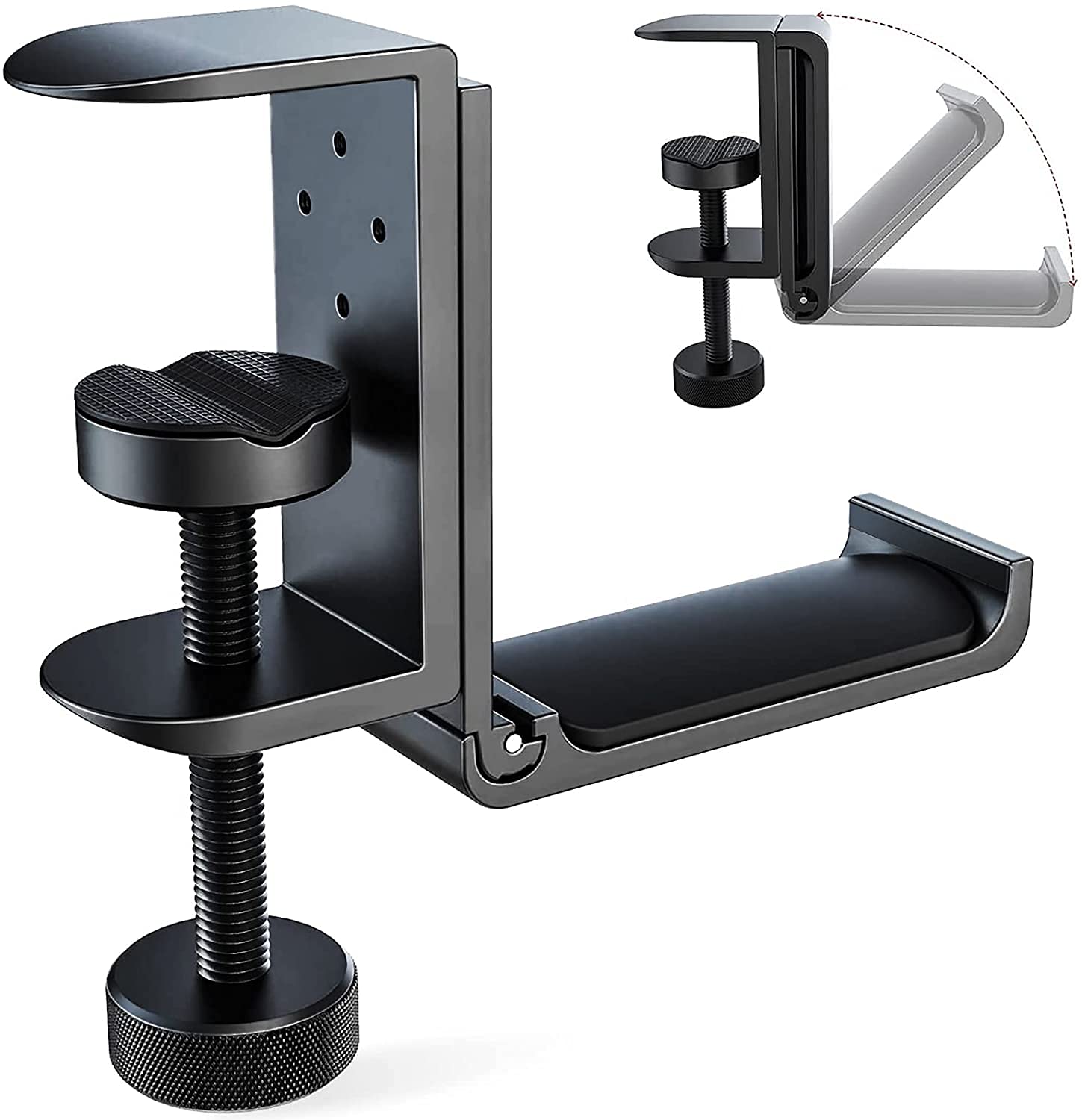 Foldable Headphone Stand Hanger Holder Aluminum Headset Soundbar Stand Clamp Hook Under Desk Space Save Mount Fold Upward Not in Use, Universal Fit Gaming PC Accessories