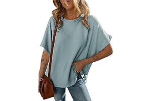 Women's Casual Oversized Short Sleeve Solid Color Loose Texture Knit Tunic Tops Blouses