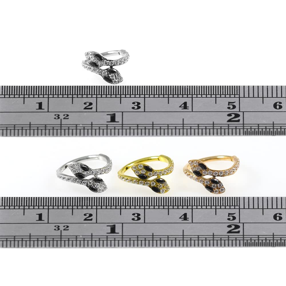 Twin Snake Cz Stone 316L acciaio chirurgico incernierato segmento clicker anello/cerchio cartilagine – Daith hoop/camera anello/helx anello – 16 Gauge Hoop