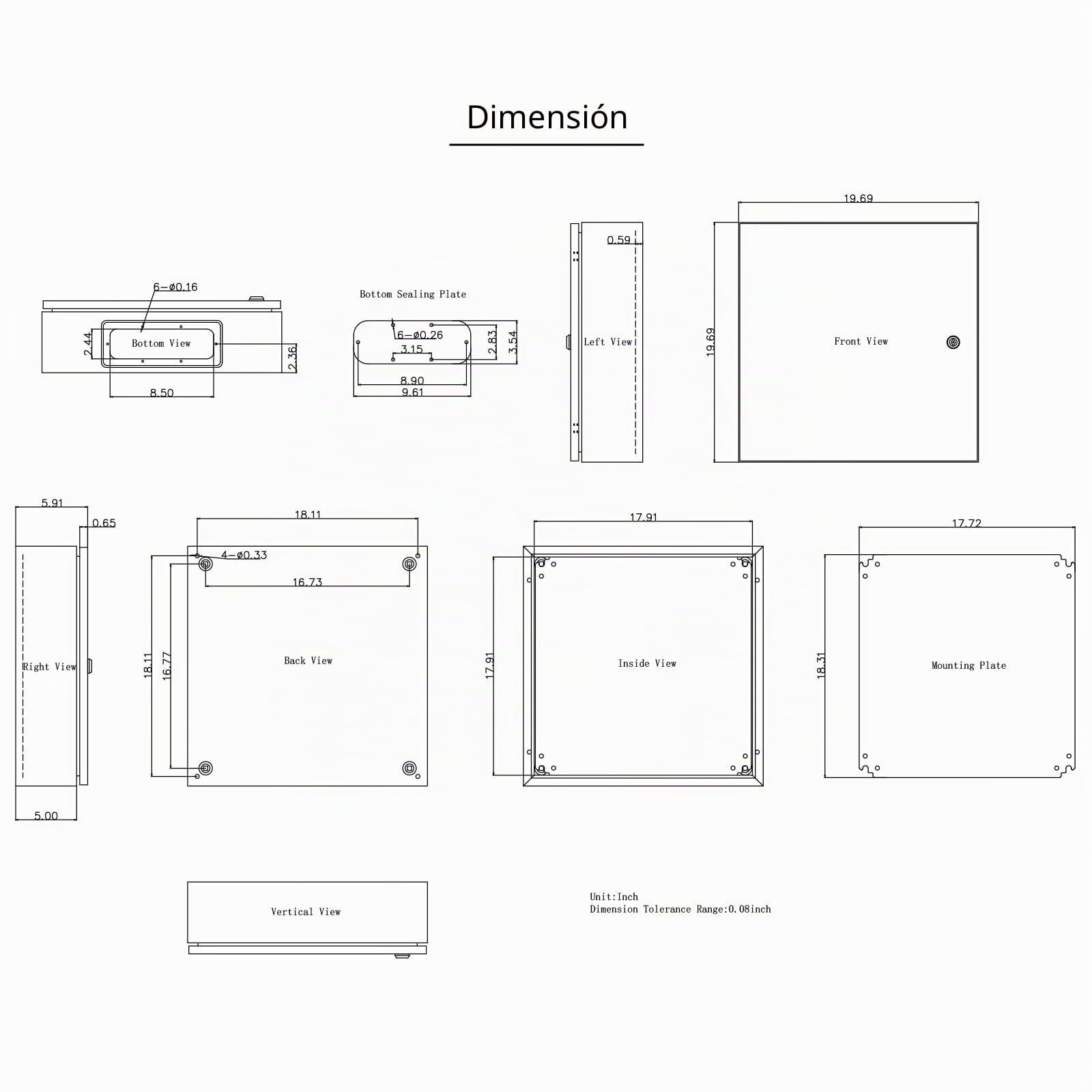 VEVOR Caja NEMA de Acero al Carbono 50 x 50 x 15 cm Caja de Gabinete Eléctrico NEMA 4X IP66 a Prueba de Agua y Polvo Caja de Conexiones Eléctricas para Exteriores e Interiores con Placa de Montaje