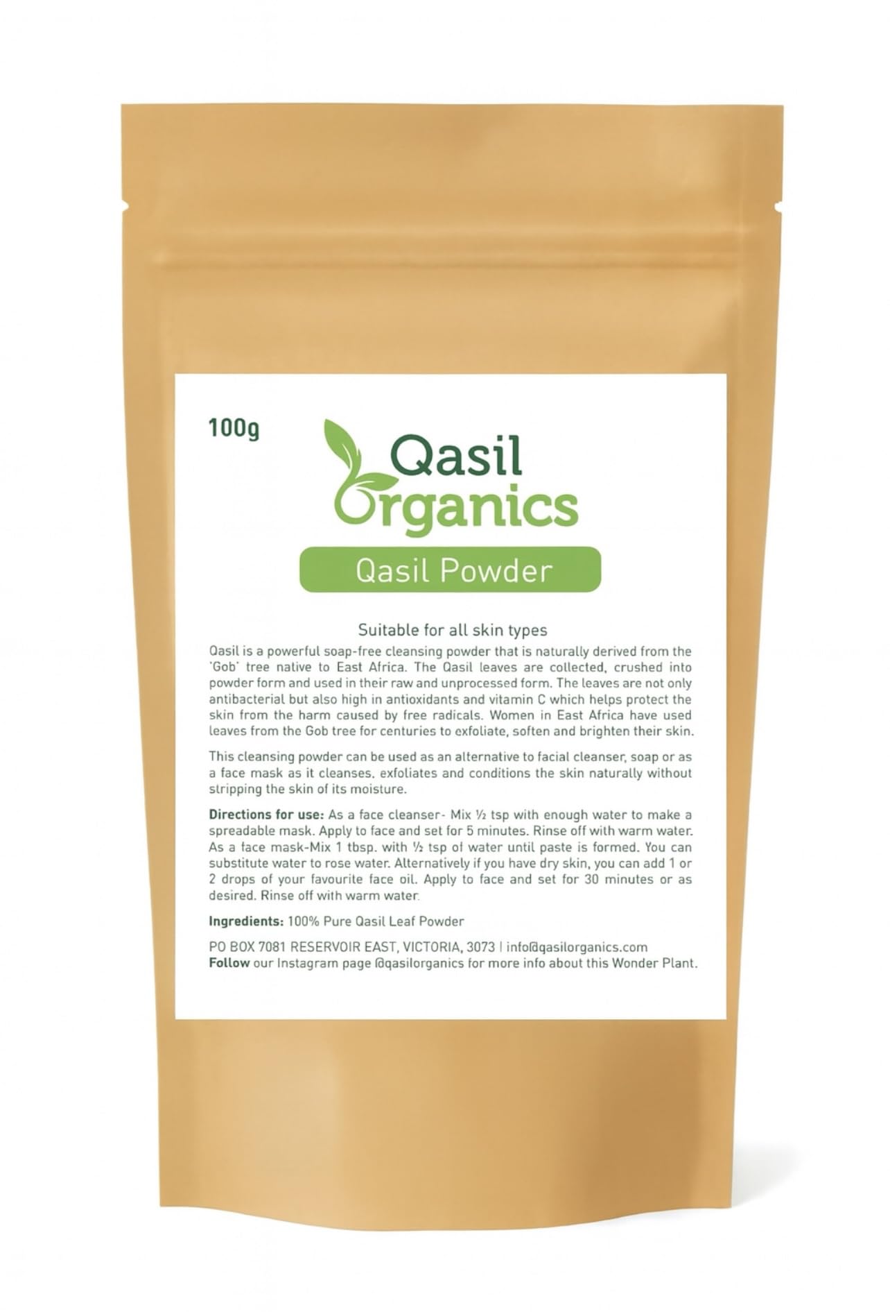 – 100% Pure Qasil Leaf Powder – Deep Pore Cleansing Facial & Body Mask– Clears Blemishes, Blackheads and Clogged Pores for Clear Skin - 3.5 oz