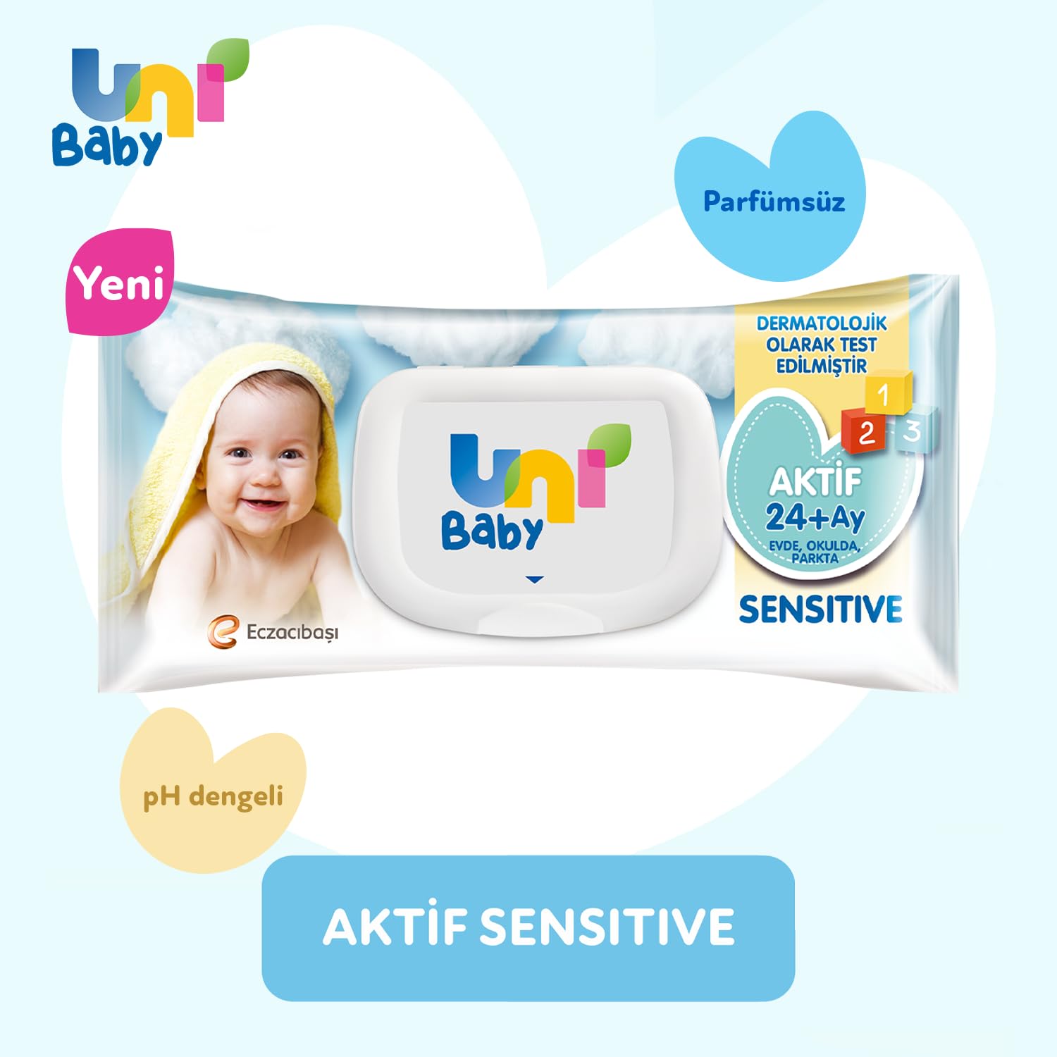 Uni Baby Aktif Sensitive Bebek Islak Mendil 24+ Ay 12x90 Adet