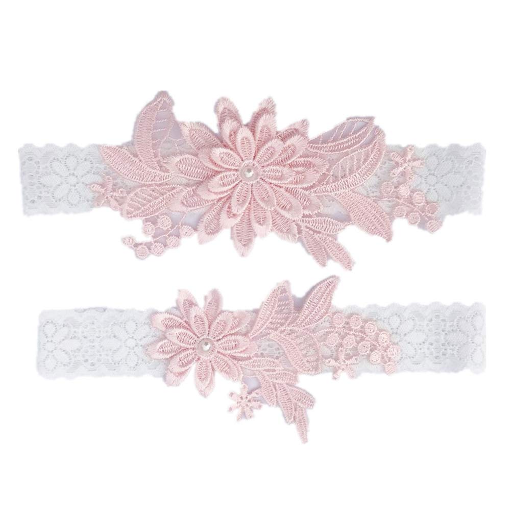 ACiyD Cintura 2 Pezzi Giarrettiera Sposa Pizzo Floreale Perla Intarsiato Reggicalze Elastico Ornamenti Gamba per Cerimonia Nuziale (Colore : Blu Navy, Dimensioni : Taglia 1) (Rosa Pallido Taglia 3)