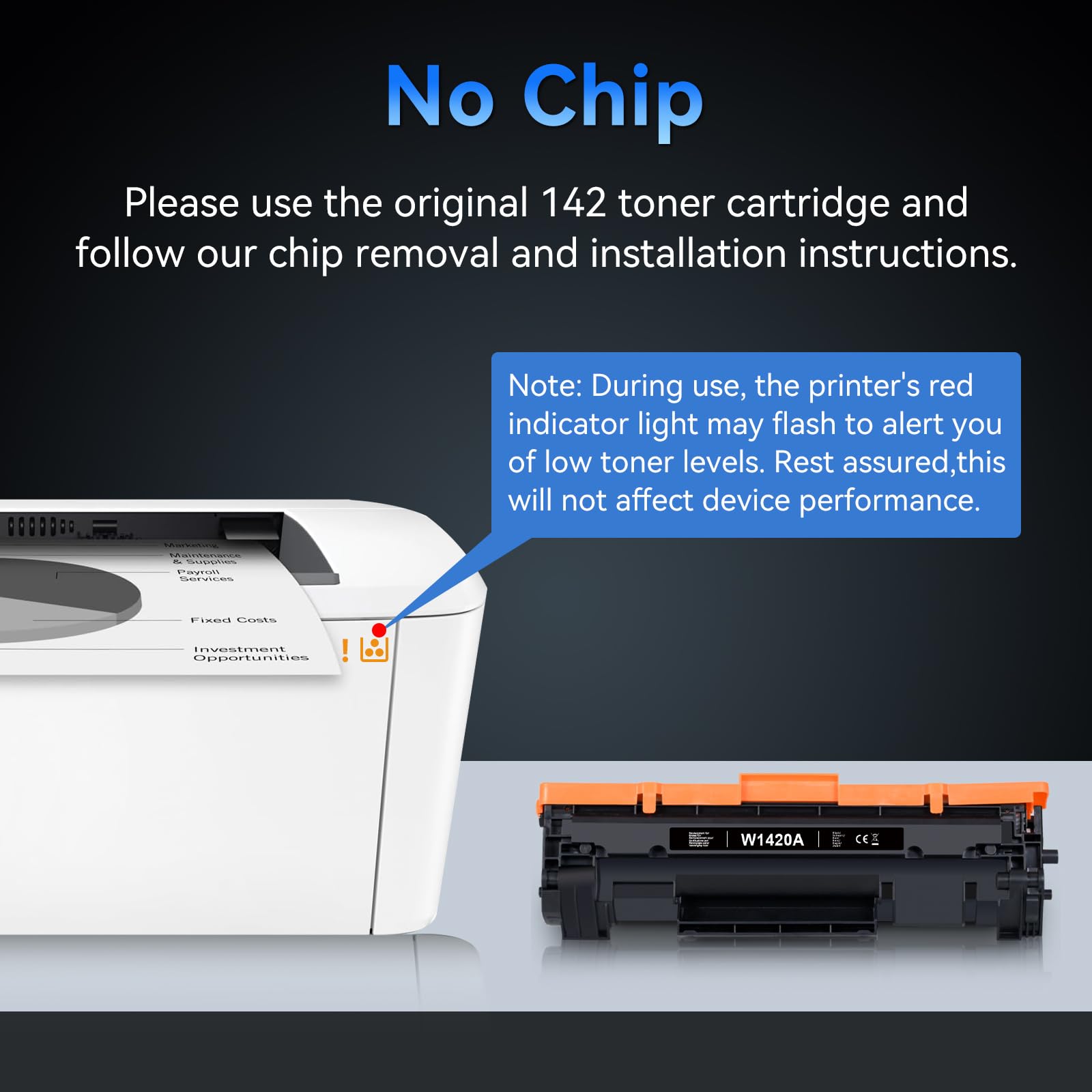 142A Compatibile per HP 142A (senza chip) W1420A 142X Toner HP LaserJet M140w M110w M139w Toner Laserjet MFP M140we M110we M139we 142 A (Il prodotto non contiene chip)
