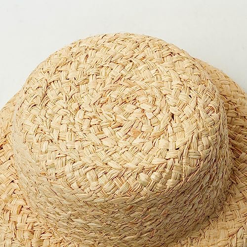 BIBABLYKE Girls Straw Hat, Beige, Sun Protective, Flat Top, Wide Brim, Breathable, Adjustable Strap, Universal Size 3-9Y3