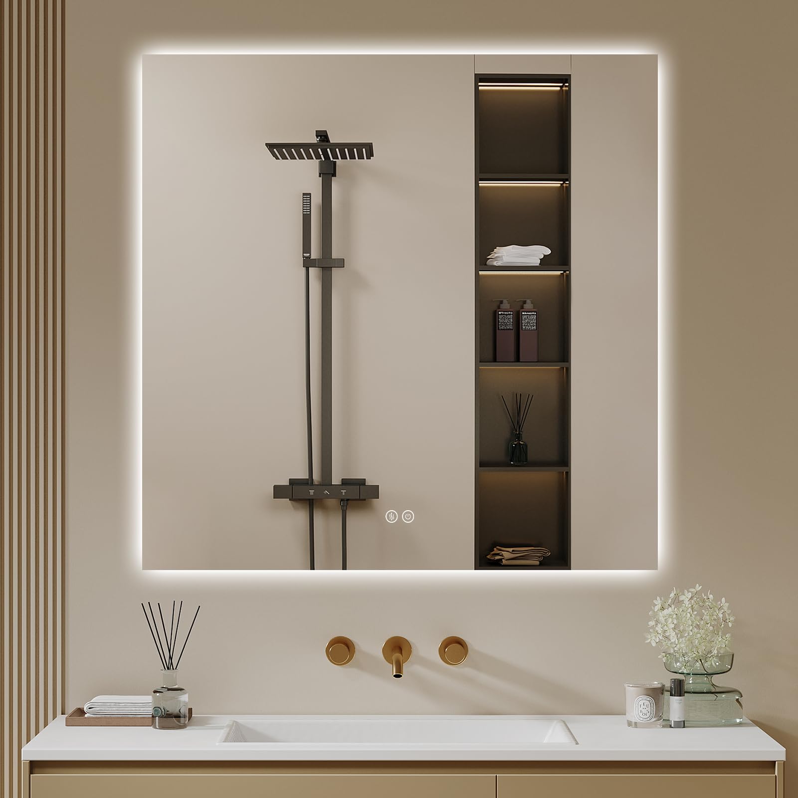 Archaluxe Badspiegel-mit-Beleuchtung 70x70cm - LED Badezimmerspiegel Badezimmer Spiegel mit Beleuchtung, Touch-Schalter, Dimmbar, 3 Lichtfarben - Wandspiegel Led Spiegel Bad