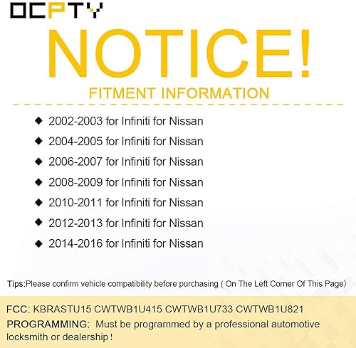 Miniatura 2 de OCPTY 1 transmisor de llave de repuesto para 02 03 04 05 06 07 08 09 10 11 12 13 14 15 16 para Infiniti para Nissan 1.6L 1.8L 2.0L 2.4L 2.5L