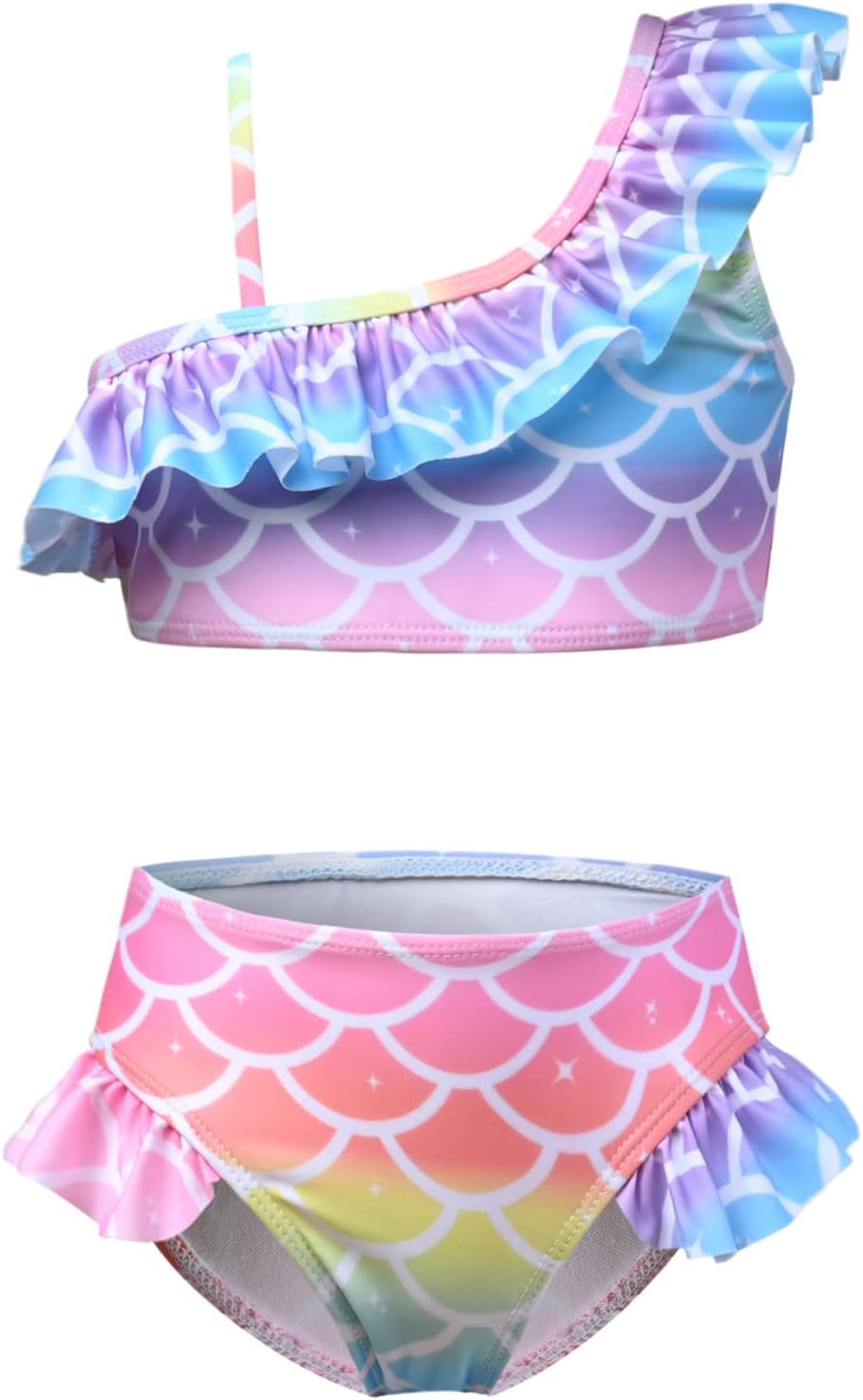 QPANCY Girls One Shoulder Swimsuits Kids Two Piece Bathing Suits Ruffle Beach Swimwear