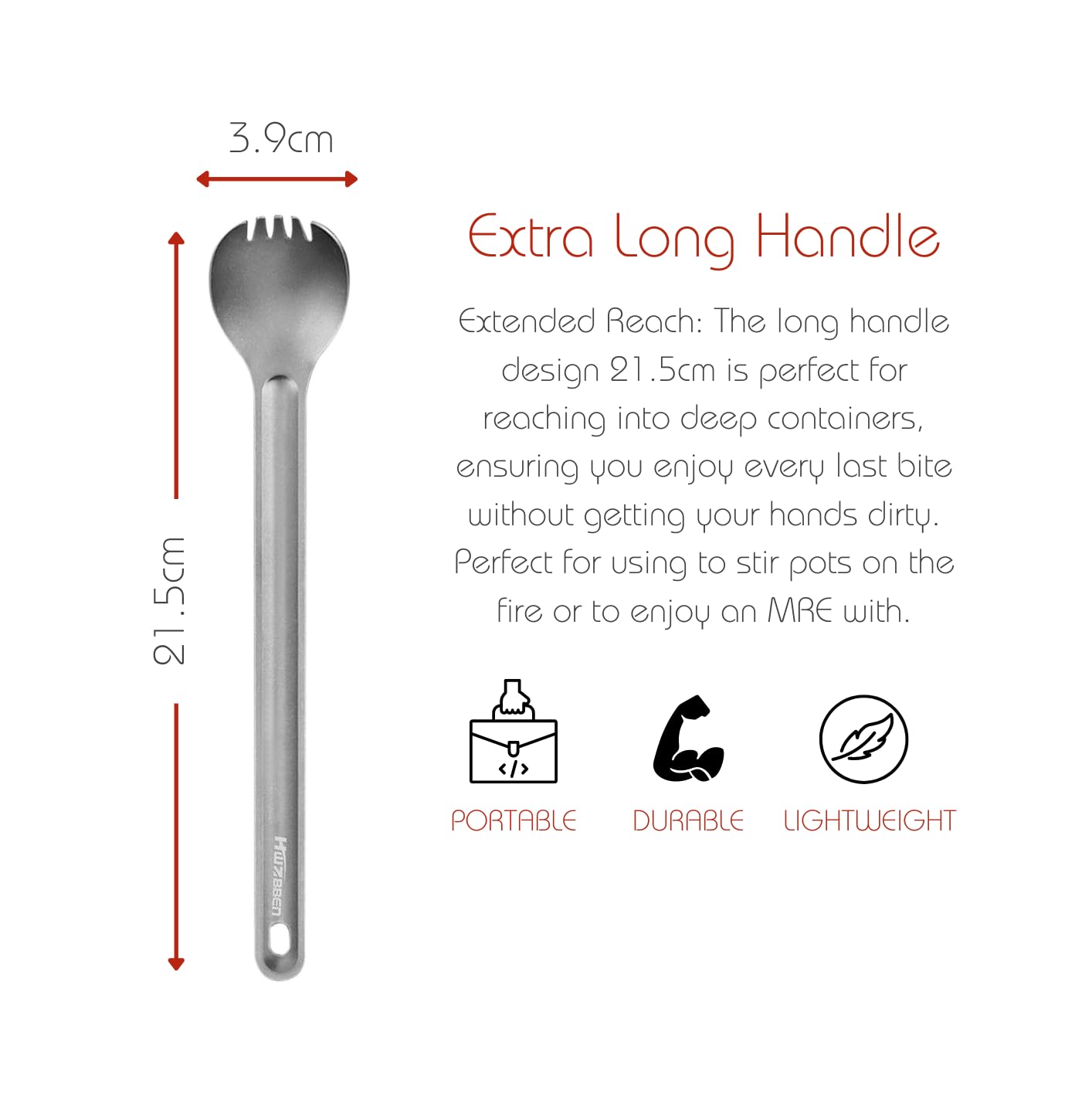 Titanium Long Handle Spork Ultra Lighweight Camping Outdoor Cookware Utensils Light Weight Titanium Tableware Picnic Hiking Utensils Spoon Fork Outdoor EDC Travel Supplies - Image 2