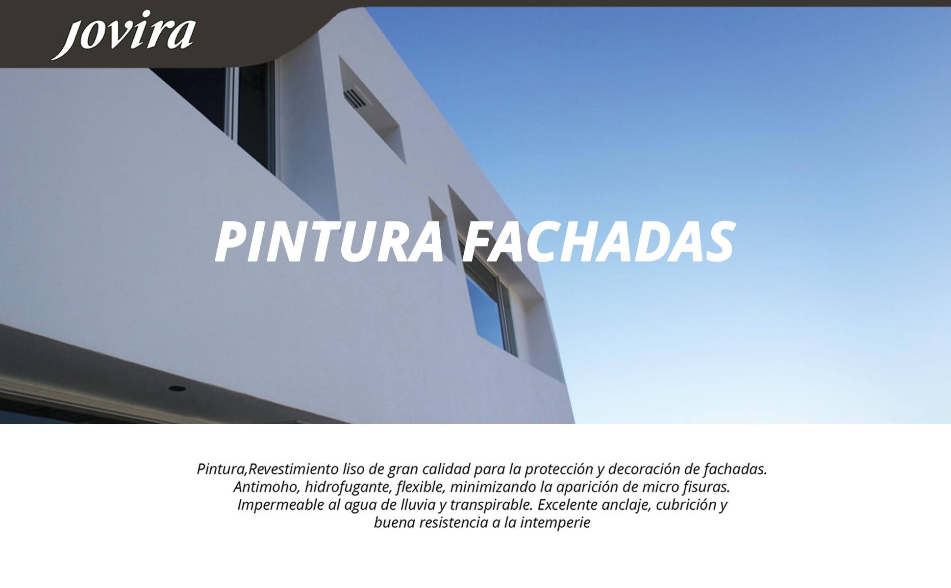 JOVIRA PINTURAS PINTURA FACHADAS ANTIMOHO. Repelente al agua, impermeable y anti fisuras. (4 Litros, Blanco) A-10