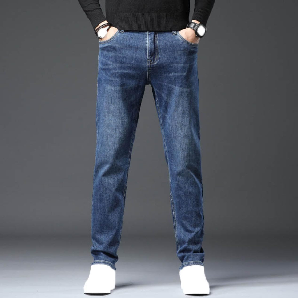 [lsjdln] デニムパンツ メンズ ジーンズ デニム ストレッチ ストレート ボトムス パンツ ズボン ゆったり 黒 コットン