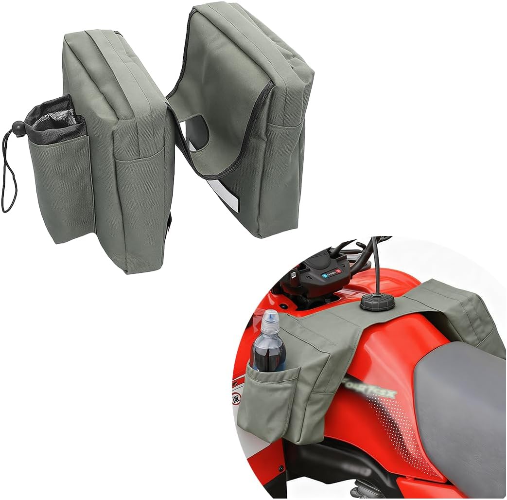 BELOMI ATV Tank Top Bag, Motorcycle Saddlebag, Storage Saddle Bag for Snowmobile, UTV Waterproof Cargo Pocket, Universal Durable Front Accessories, Storage Pack with Water or Drink Pocket (Black)
