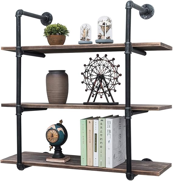 Industrial Pipe Shelves with Wood 3Tiers,Rustic Wall Mount Shelf 36